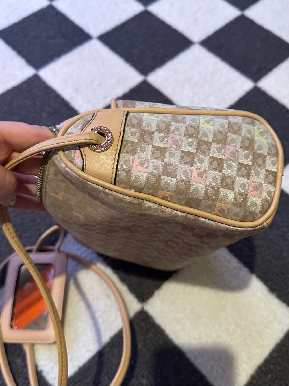 Liz Claiborne Multicolor Pastel Check Crossbody with Tan Trim - Picture 5 of 10